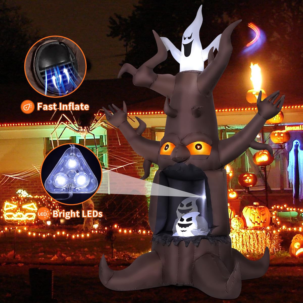 9 Ft Animated Inflatable Dead Tree and White Ghost with Built-In LEDs Y71343
