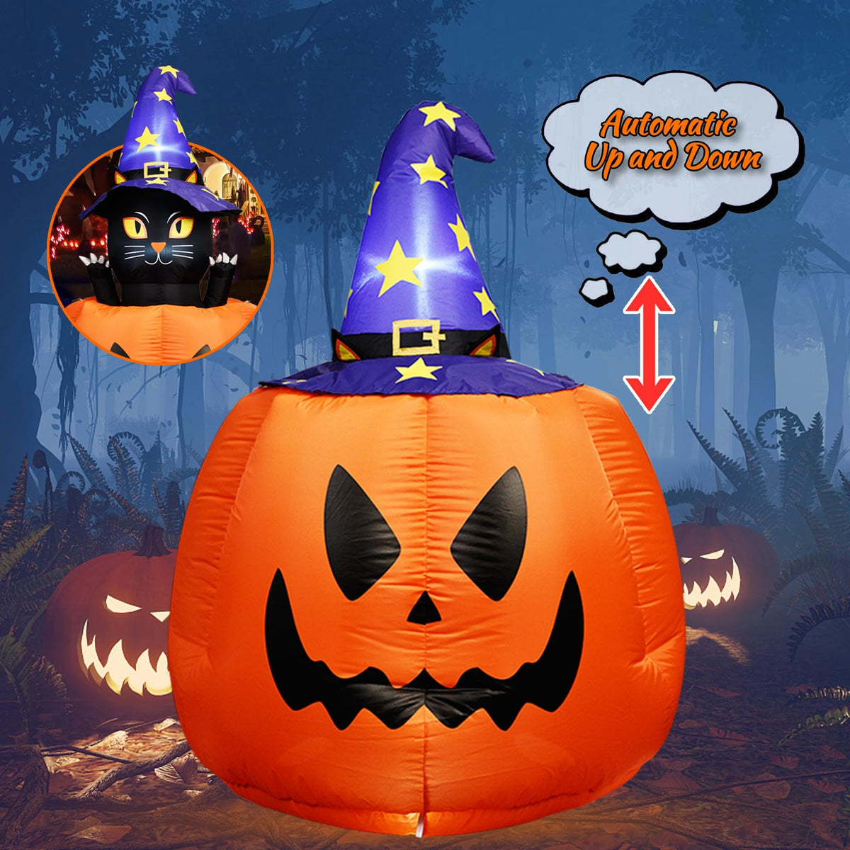 Halloween Inflatable Animated Witch Cat in Pumpkin Q332454