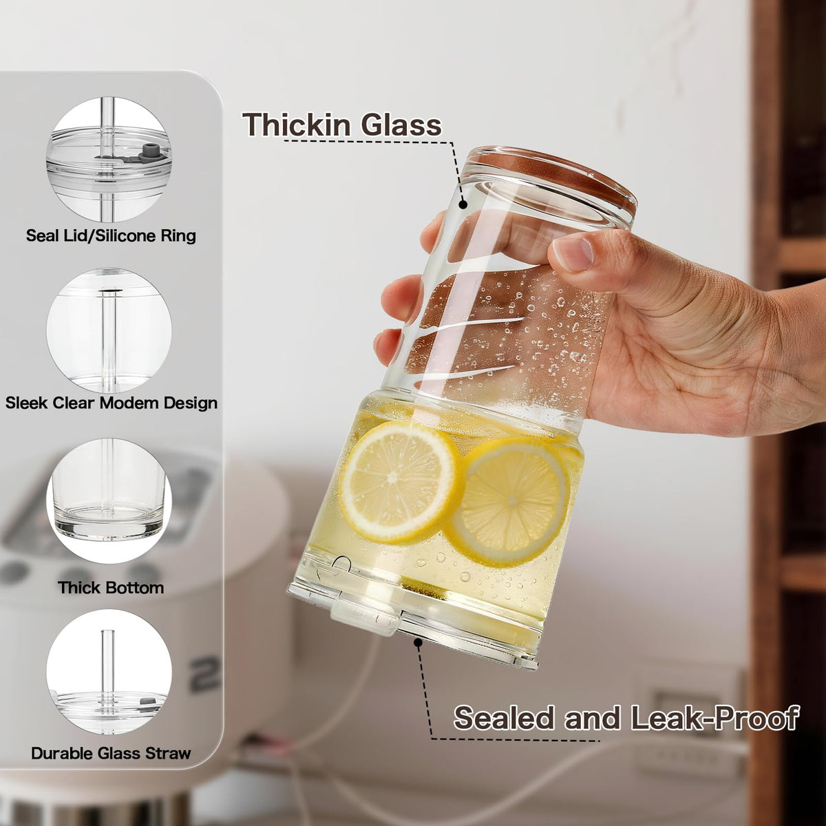 Clear Iced Coffee Cups with Lids 4 Pack 20oz Reusable Glass Cups M981625