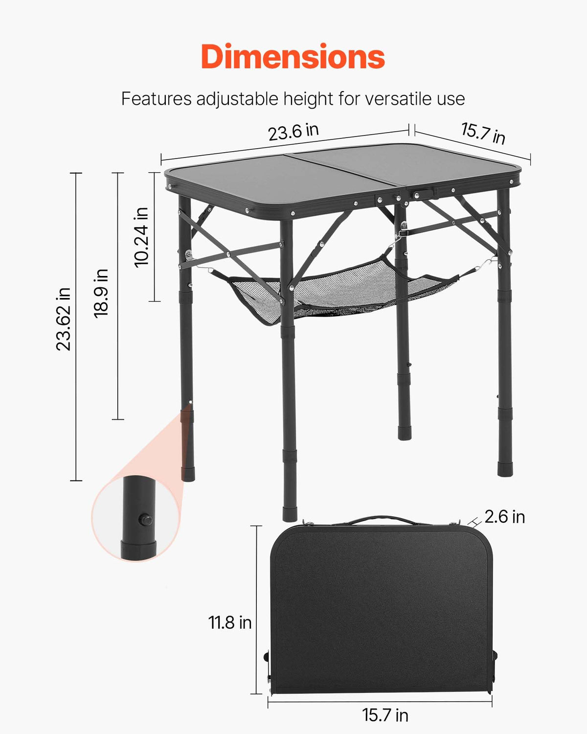 Folding Camping Table Adjustable Height Aluminum MDF 24 x 16 inch O492