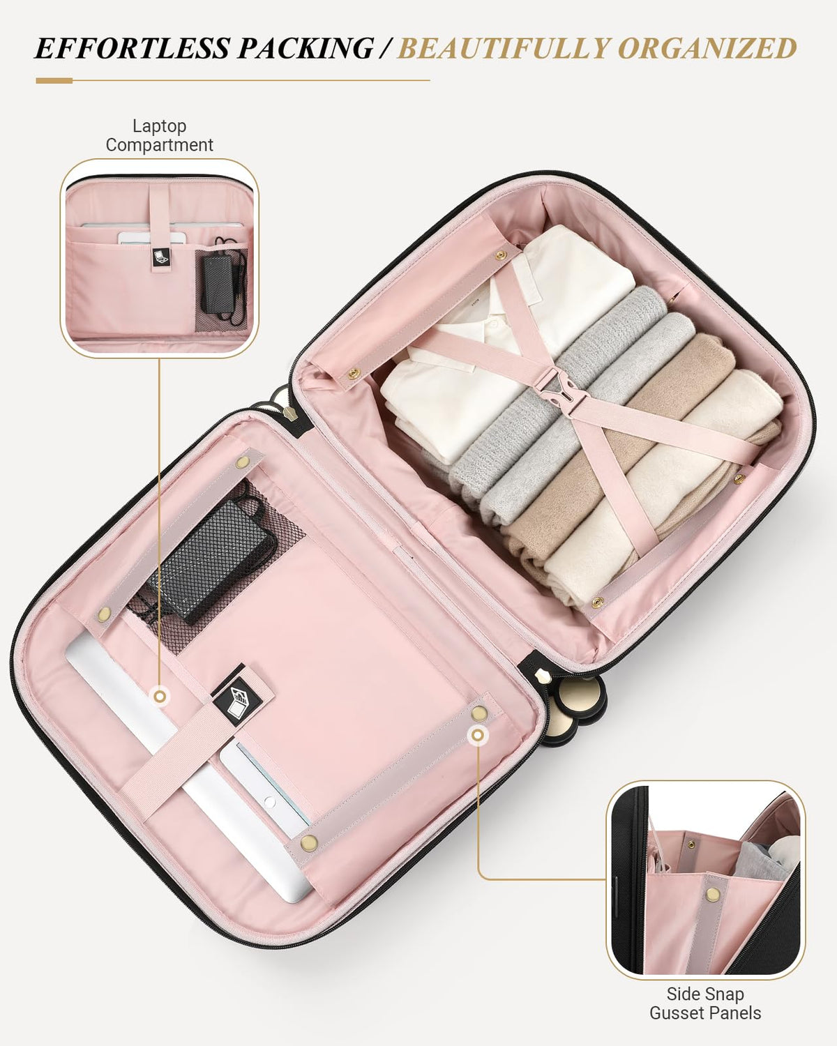 Rolling Laptop Bag for Women, 45L Wheeled Briefcase with USB Type-C Ports, Black Gold E598461