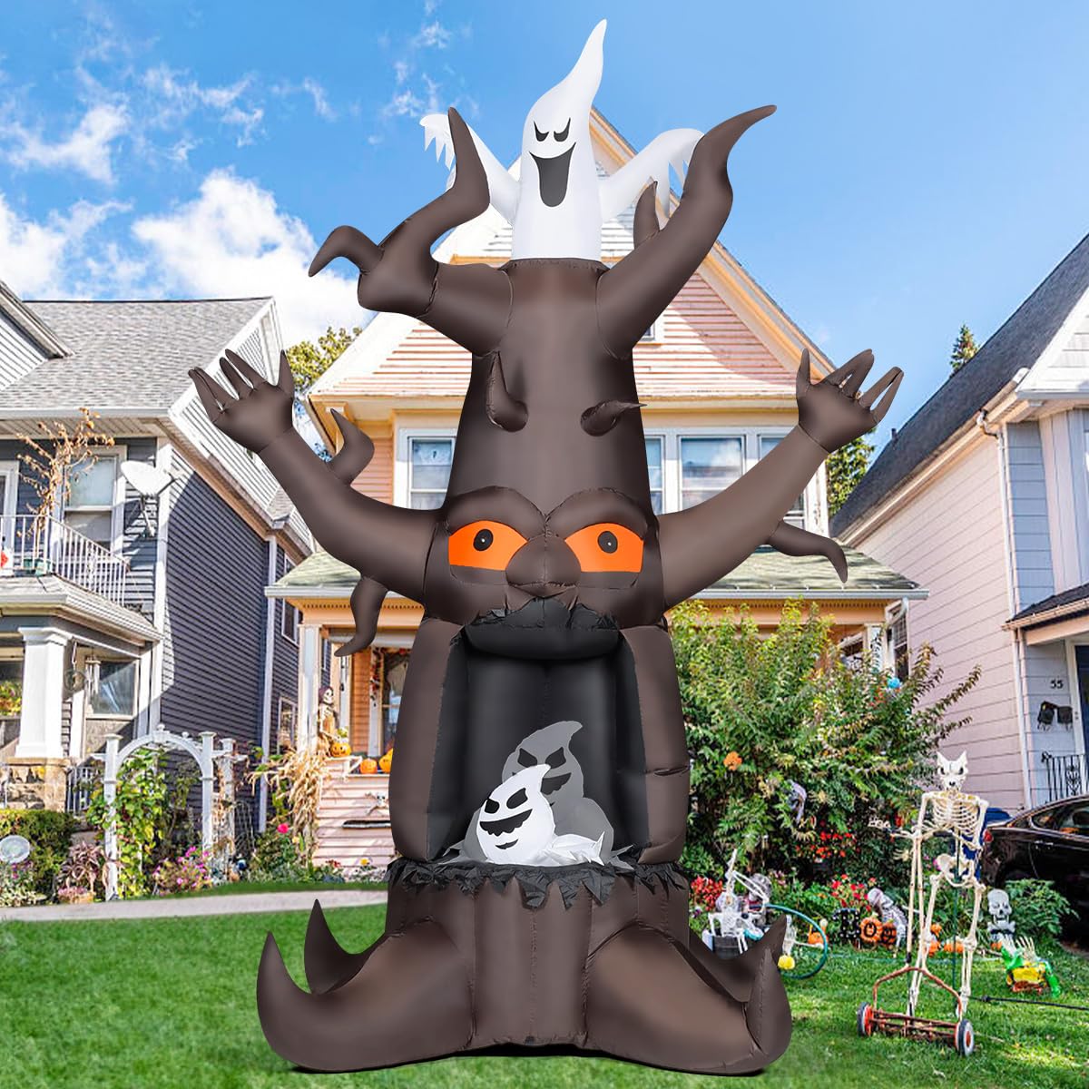 9 Ft Animated Inflatable Dead Tree and White Ghost with Built-In LEDs Y71343