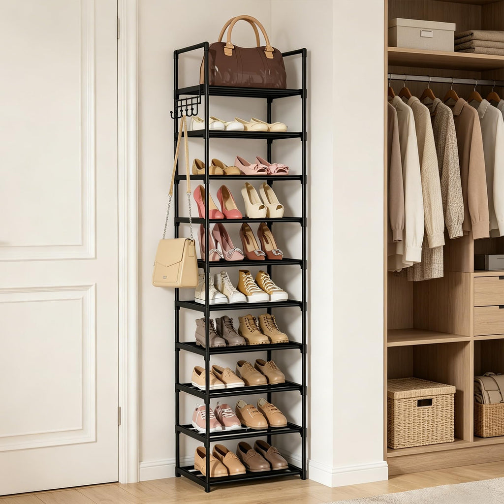 Black 10 Tiers Narrow Shoe Rack A2460