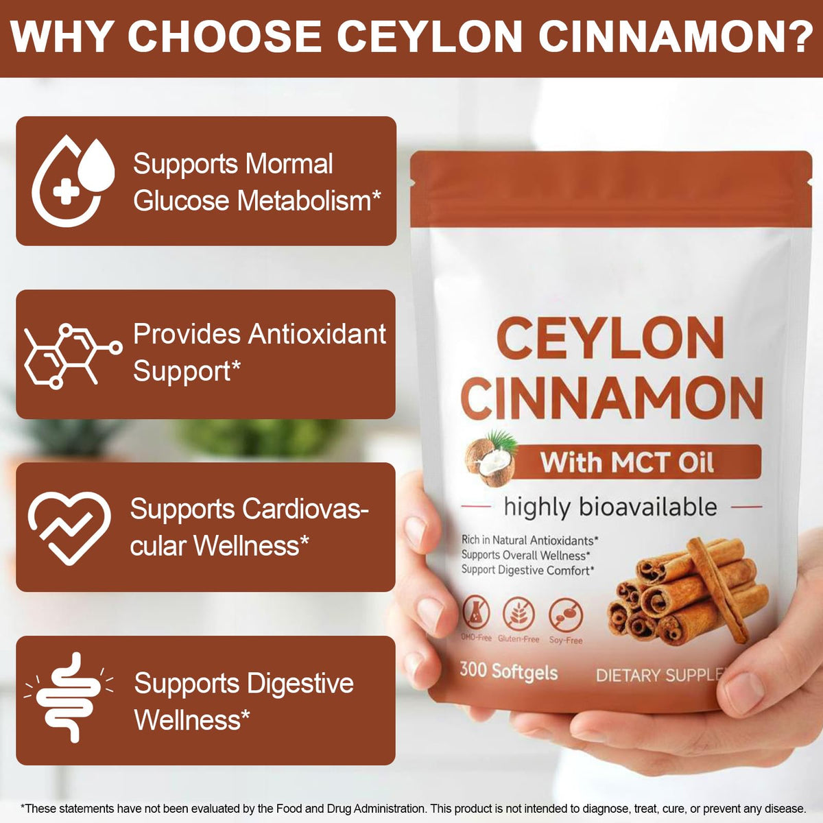 Cinnamon Capsules 300 Softgels with MCT Oil U9903