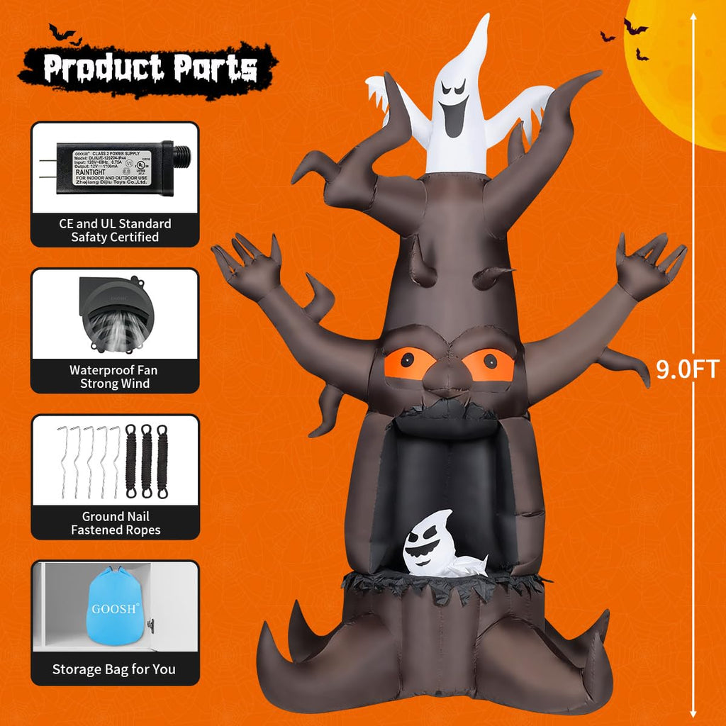 9 Ft Animated Inflatable Dead Tree and White Ghost with Built-In LEDs Y71343