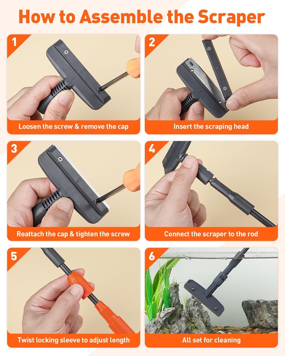 7 in 1 Aquarium Cleaning Kit with Adjustable Long Handle W337465