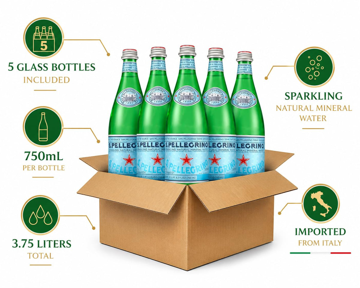 Sparkling Natural Mineral Water 750 mL Glass Bottles 5 Pack X154