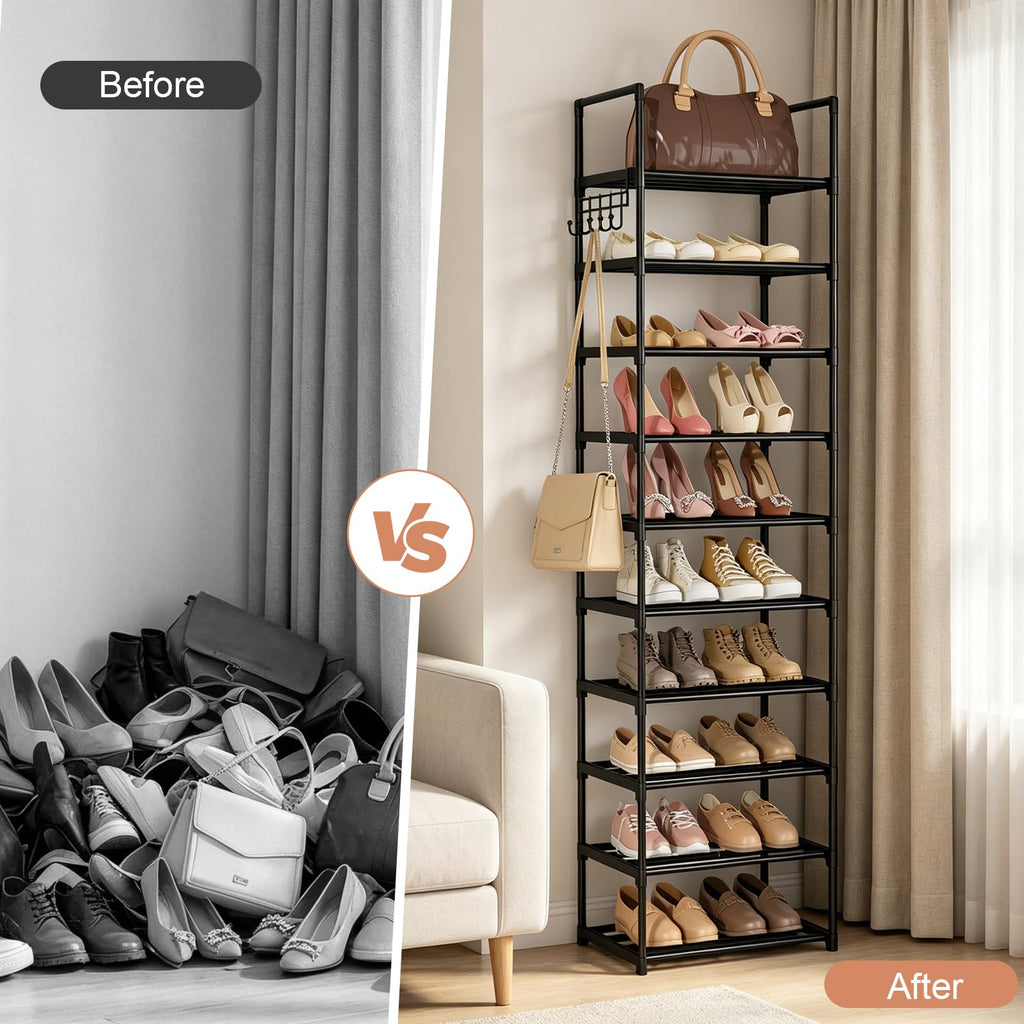 Black 10 Tiers Narrow Shoe Rack A2460