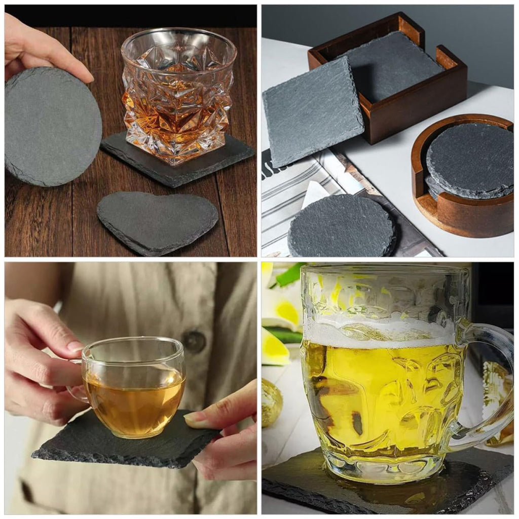 Black 12pcs Natural Stone Coaster Set R38871