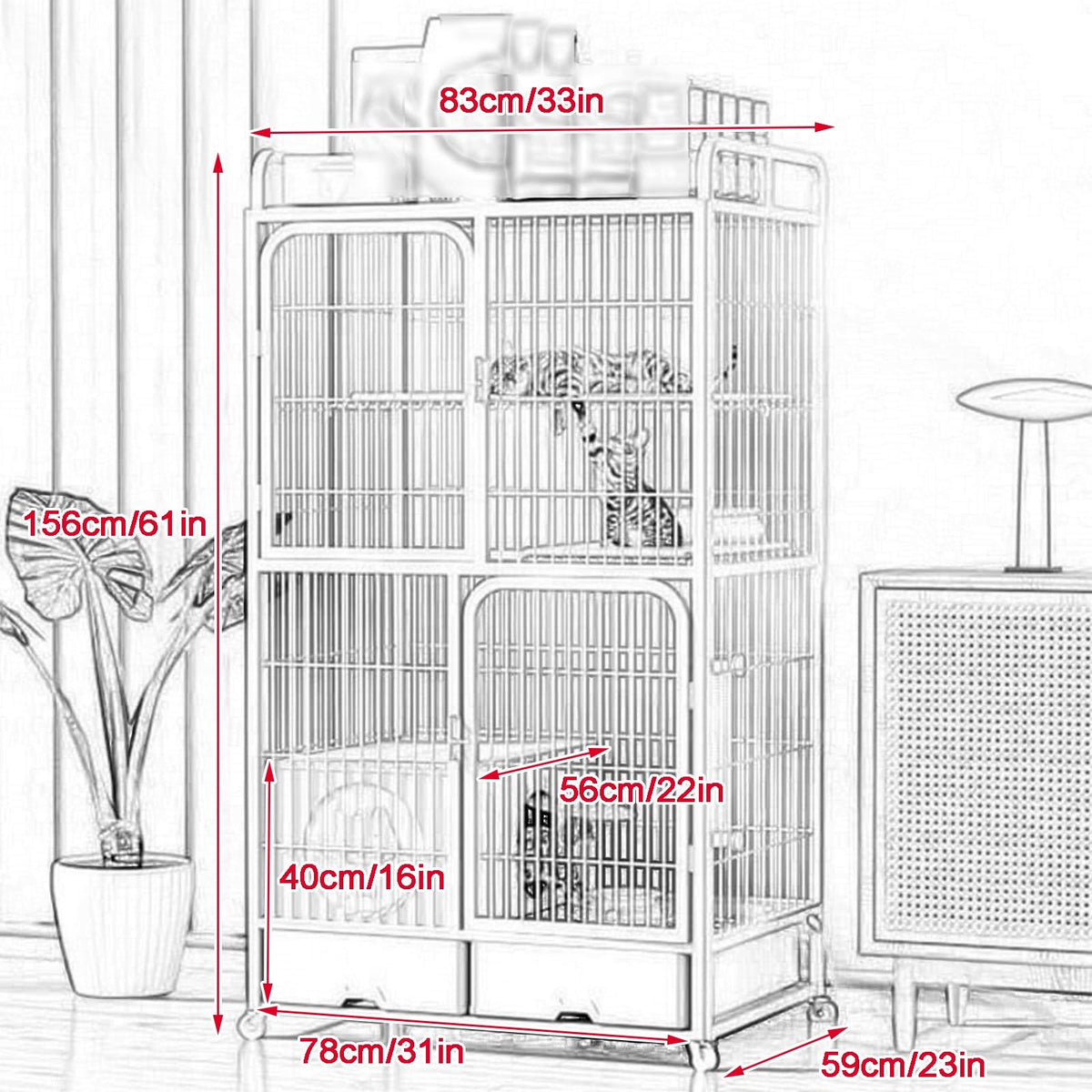 White 4 Tier Cat Cage with Litter Box M655