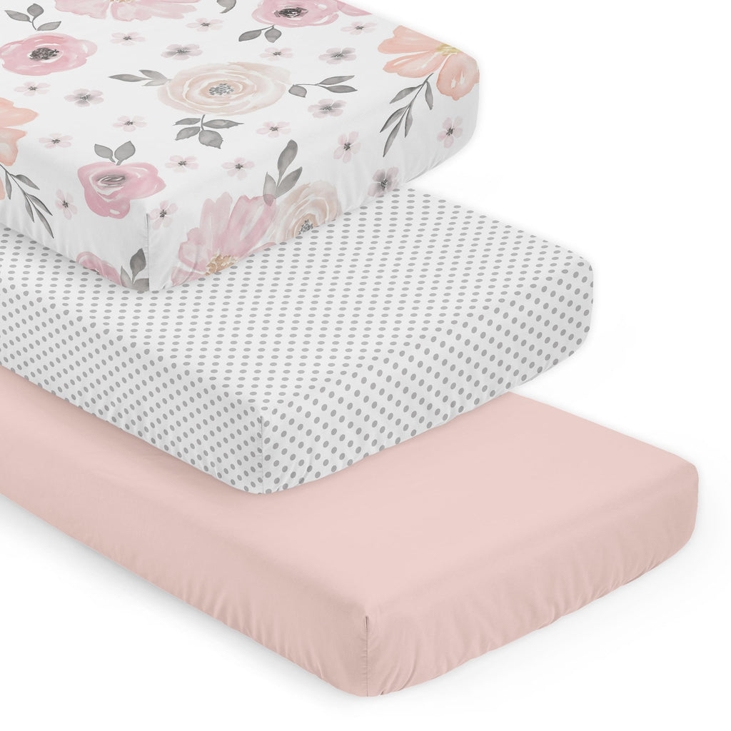 3-Piece Baby Crib Sheets Set Pink Floral Fitted Standard Size M82258