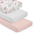 3-Piece Baby Crib Sheets Set Pink Floral Fitted Standard Size M82258