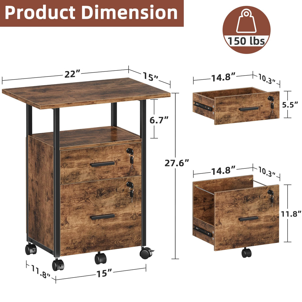 2 Wood Drawer Lockable File Cabinet with Extended Desktop C620
