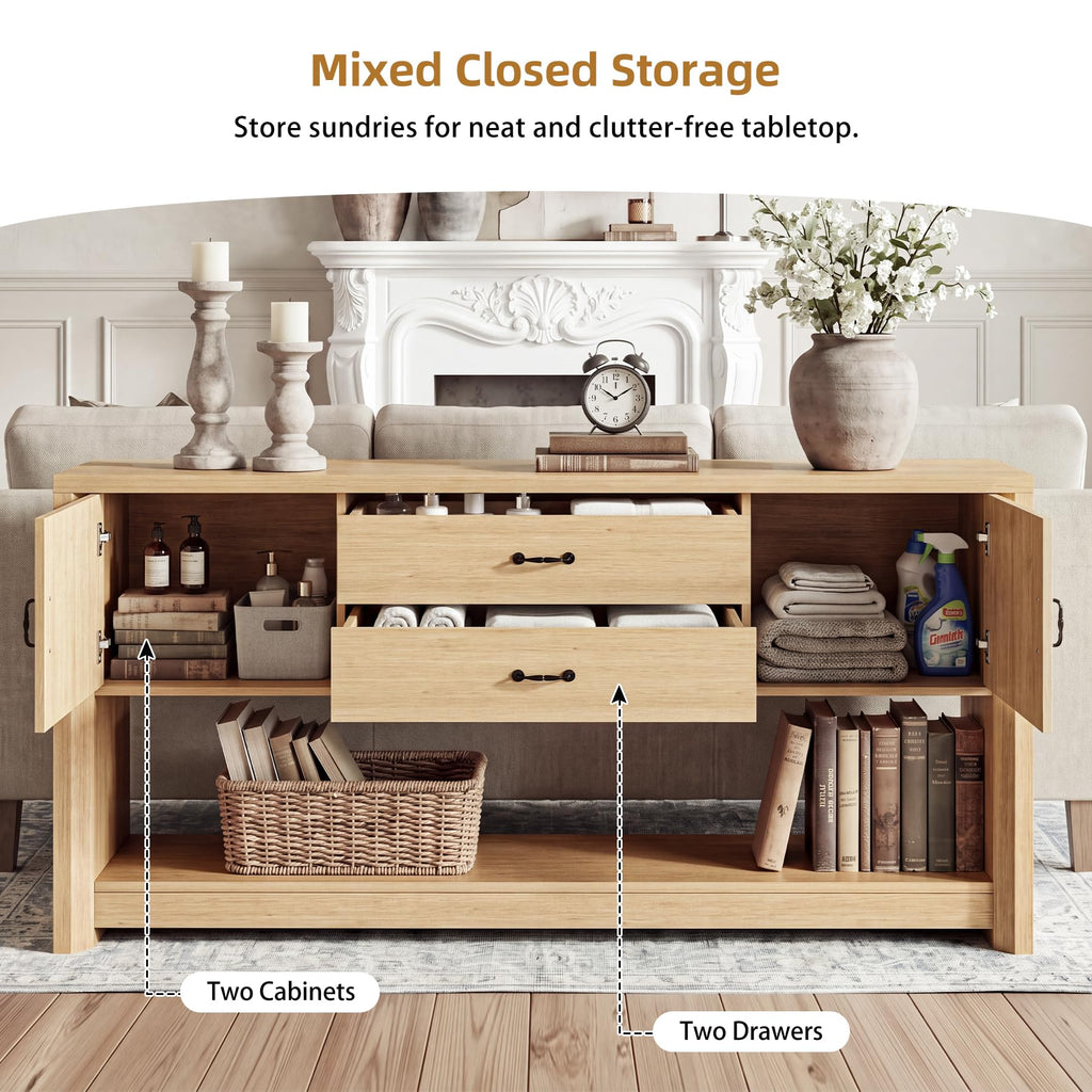 Oak Console Table with Storage Drawers U338