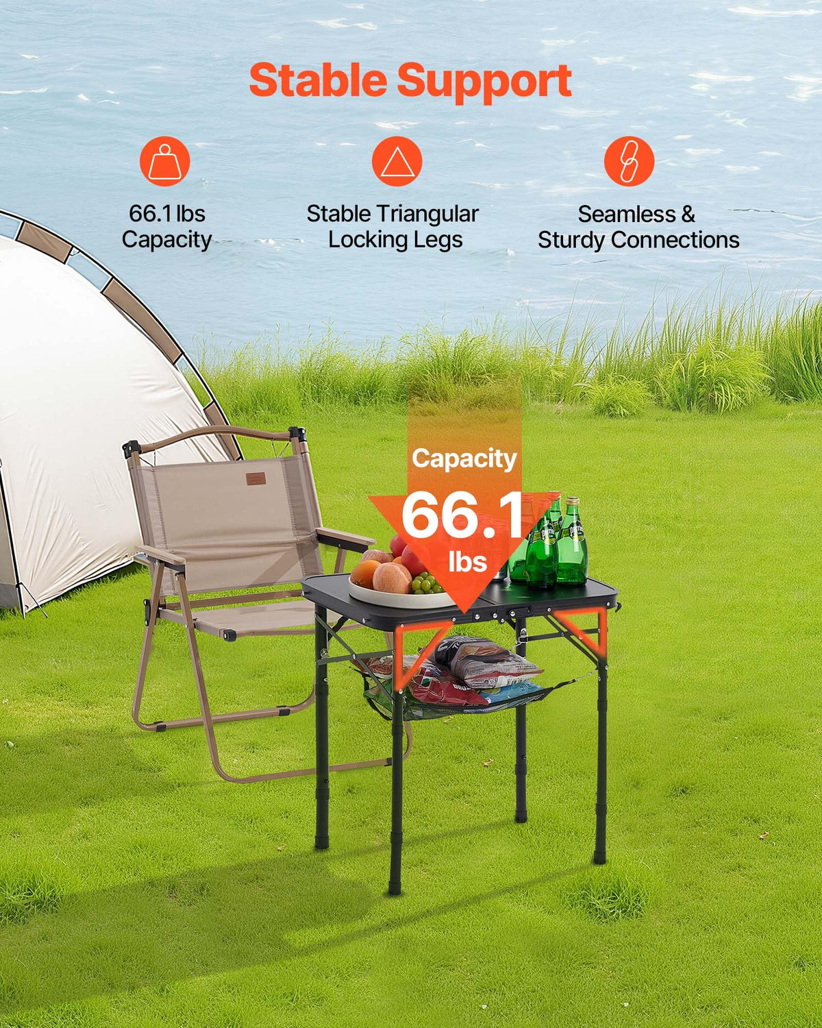 Folding Camping Table Adjustable Height Aluminum MDF 24 x 16 inch O492
