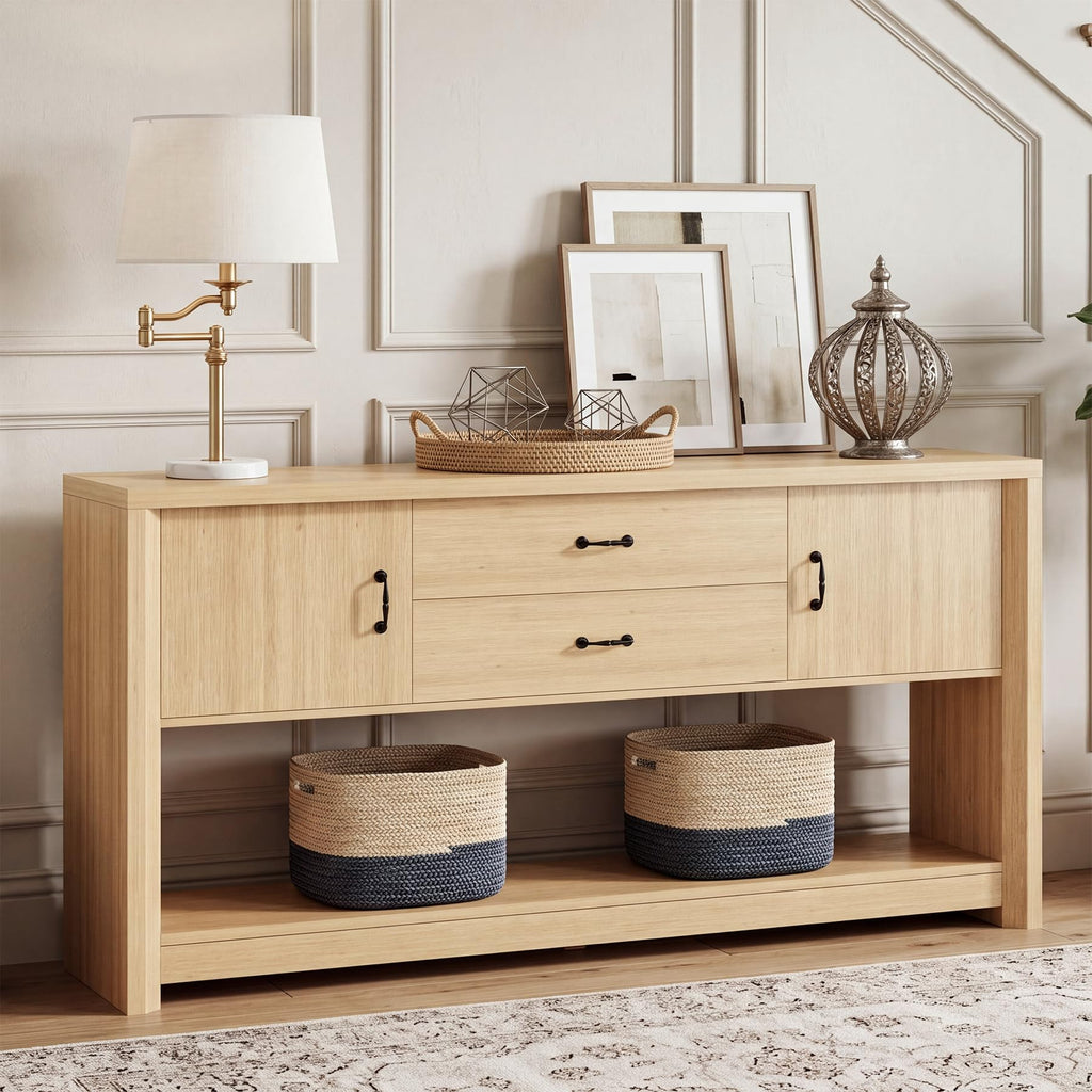 Oak Console Table with Storage Drawers U338