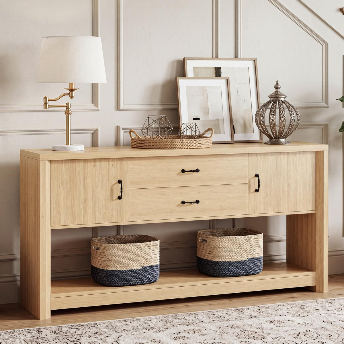 Oak Console Table with Storage Drawers U338