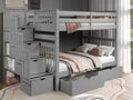 Full Over Full Gray Bunk Beds with Drawers P158281