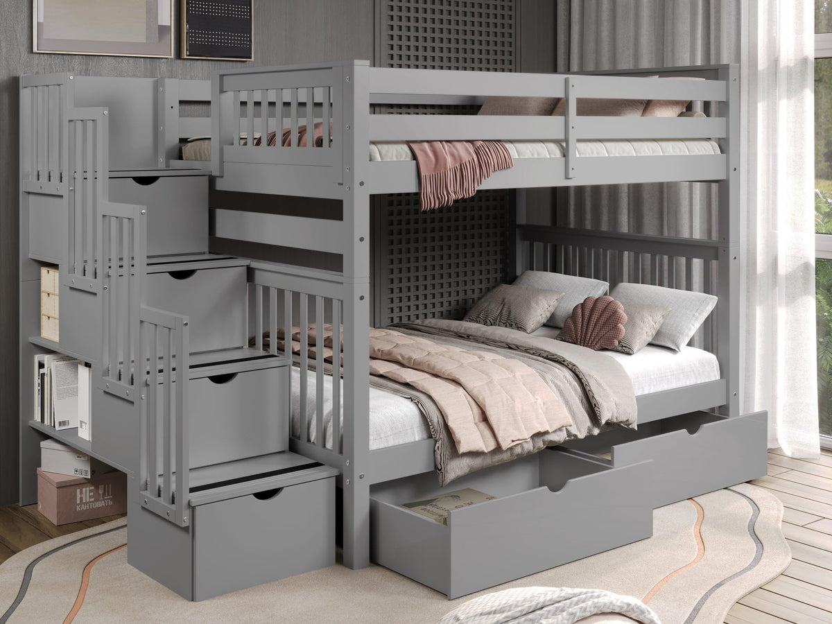 Full Over Full Gray Bunk Beds with Drawers P158281