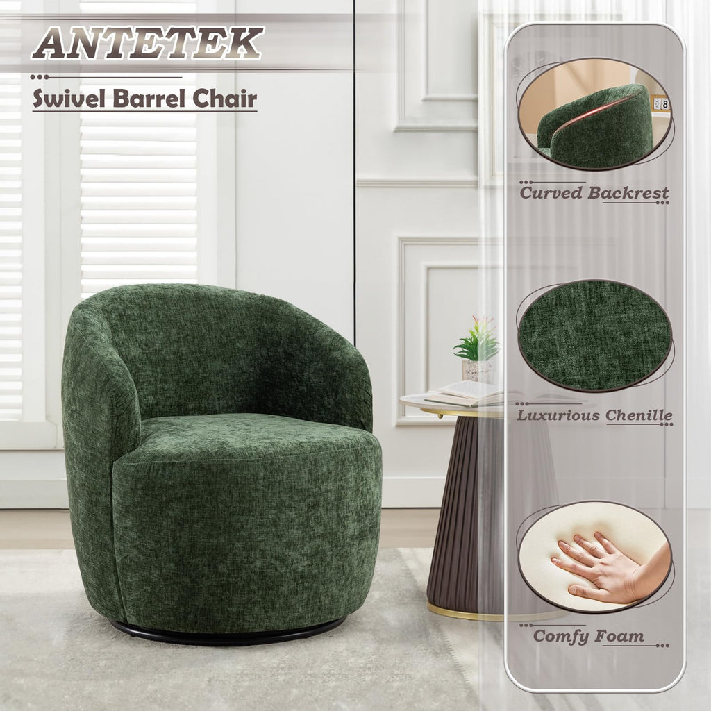 Green Chenille Swivel Barrel Chair W561