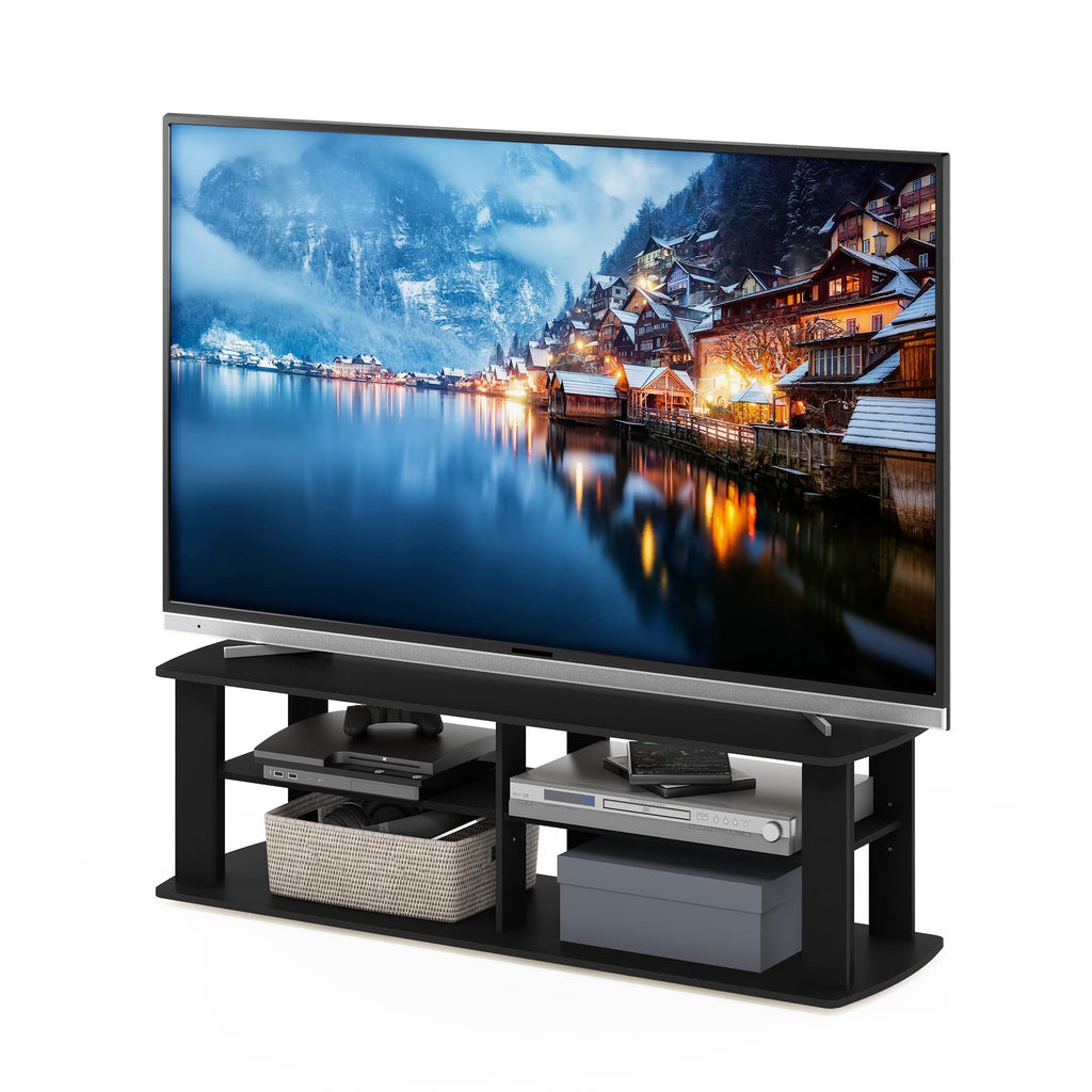 Black 3-Tier TV Stand with Open Shelves J86868