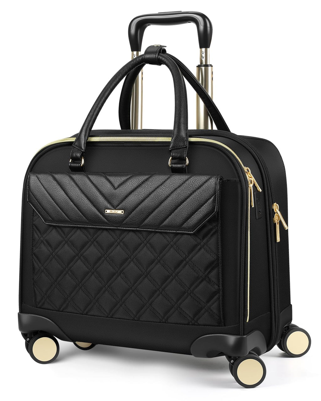 Rolling Laptop Bag for Women, 45L Wheeled Briefcase with USB Type-C Ports, Black Gold E598461