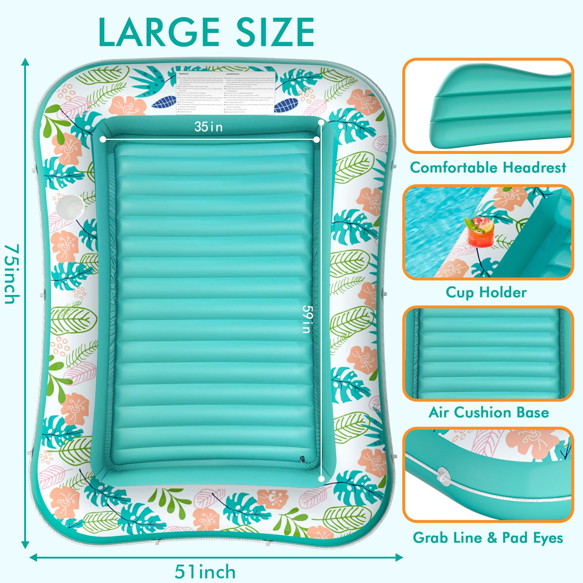 Inflatable Tanning Pool Lounger 75" x 51" Green S84354
