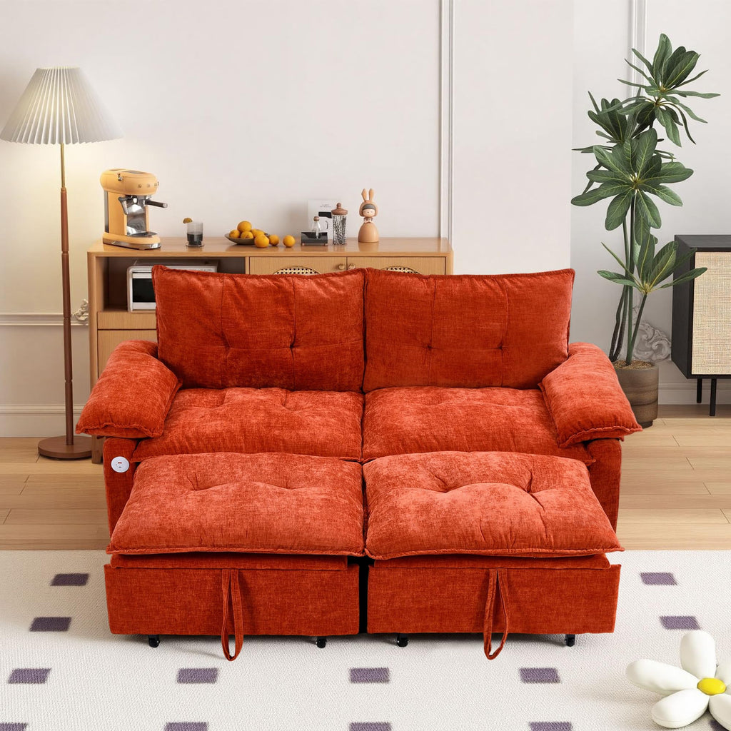 Orange Velvet Sleeper Sofa Q53262