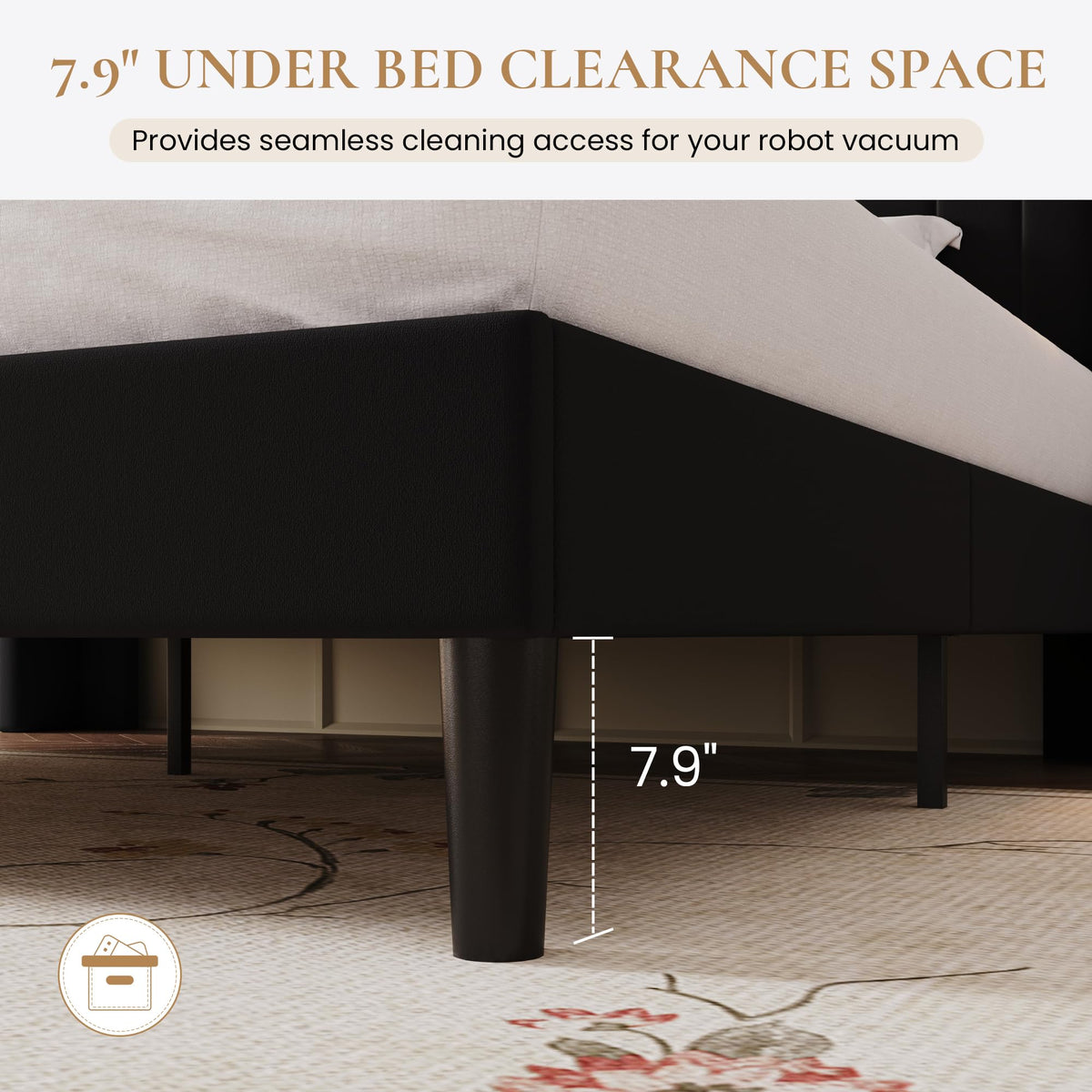 Full Size Velvet Upholstered Platform Bed Frame with Storage Shelf P298