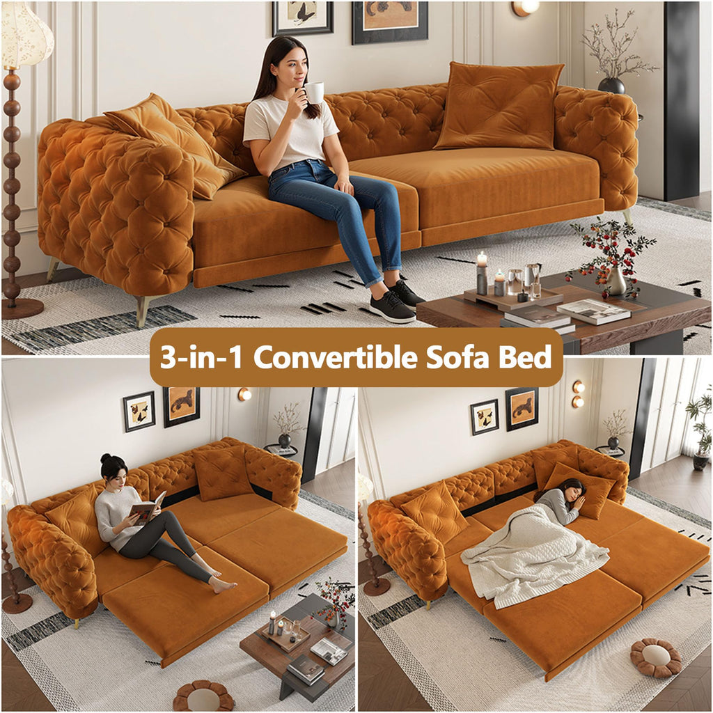 Velvet Convertible Sofa Bed with Ottomans M59799