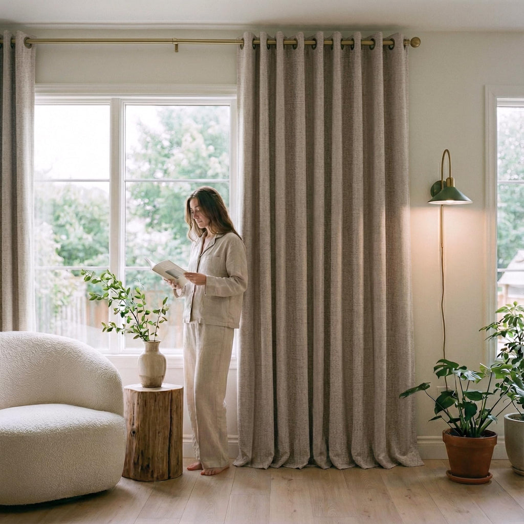 Linen Blackout Curtains 84 Inches Long 2 Panels Set O671