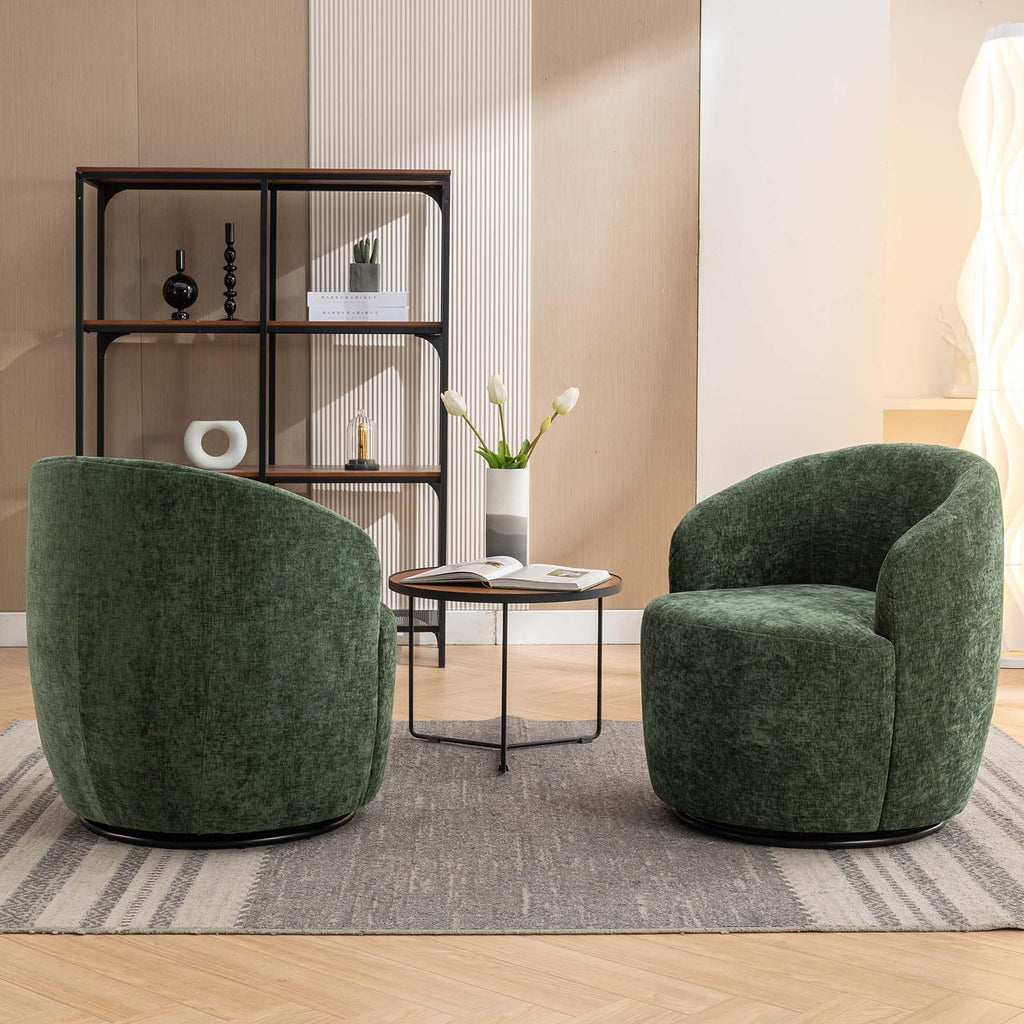 Green Chenille Swivel Barrel Chair W561