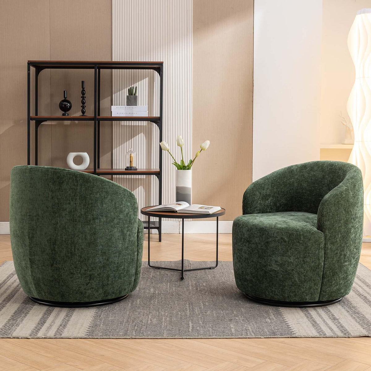 Green Chenille Swivel Barrel Chair W561