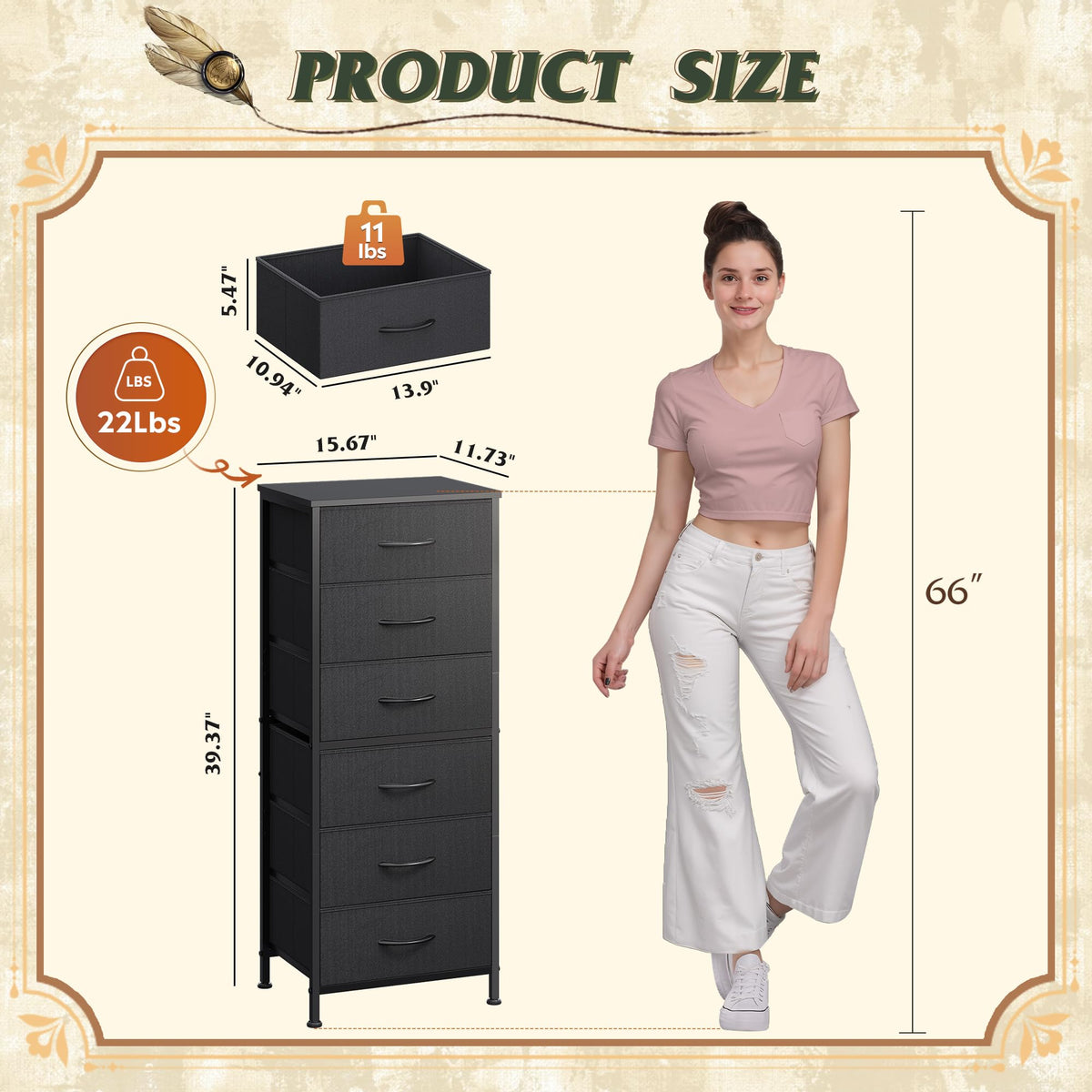 Black 6 Drawer Tall Dresser G249908