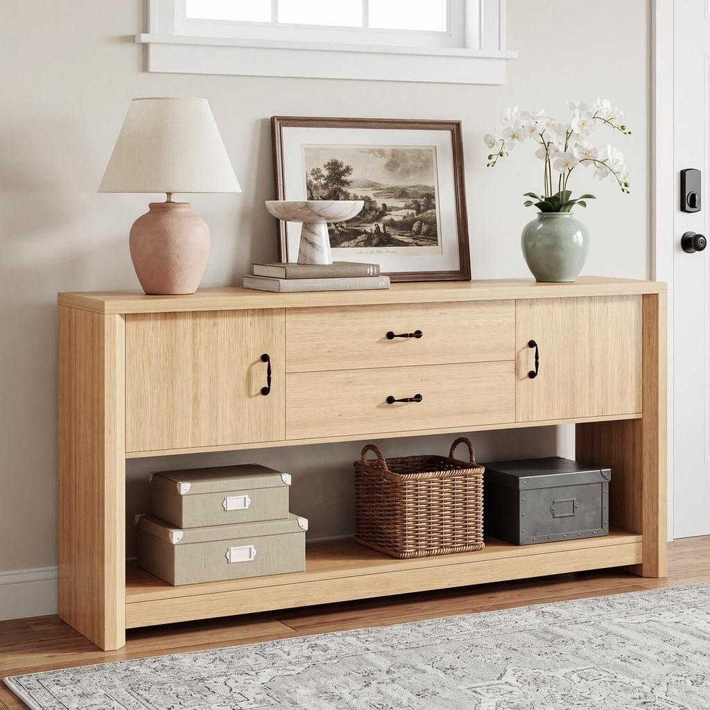 Oak Console Table with Storage Drawers U338