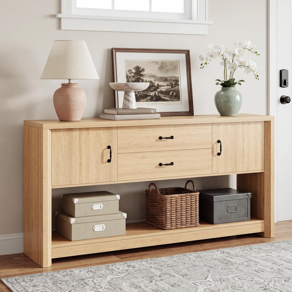 Oak Console Table with Storage Drawers U338