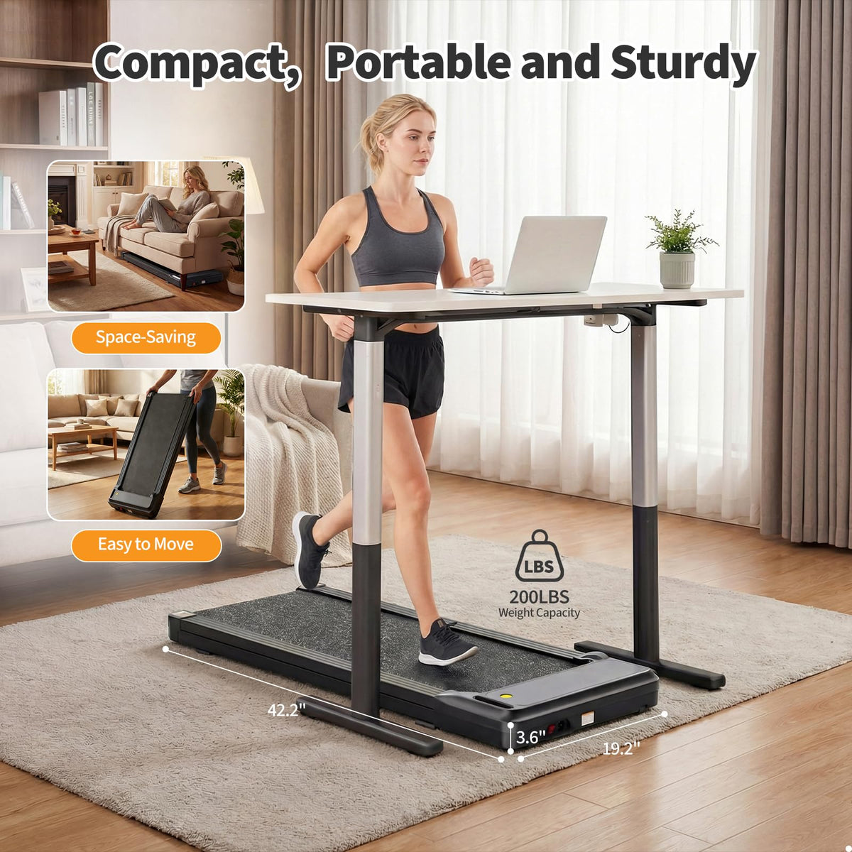 Black Portable 3-in-1 Walking Pad Treadmill Q402487