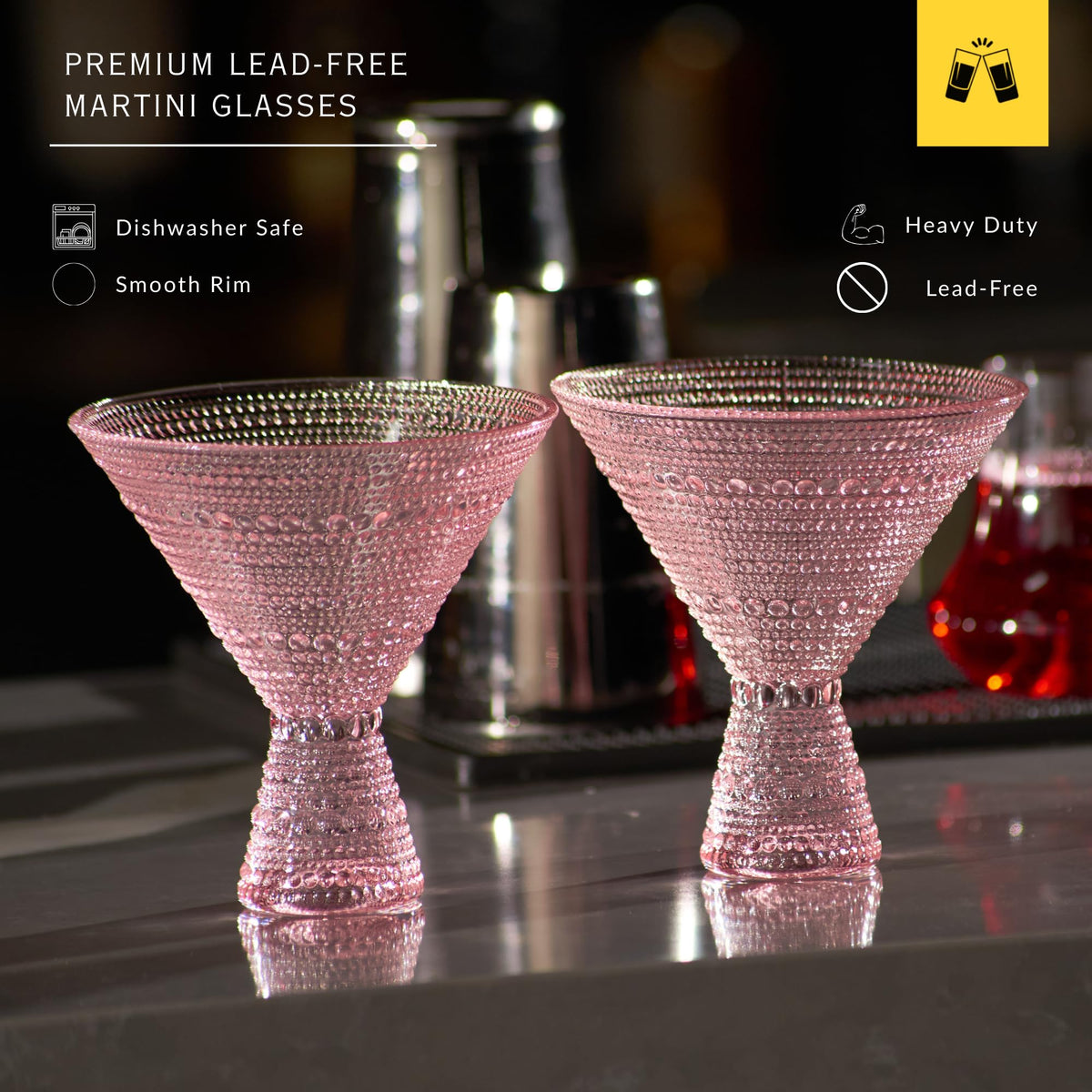 Pink & Clear 9oz Set of 6 Martini Glasses J4261