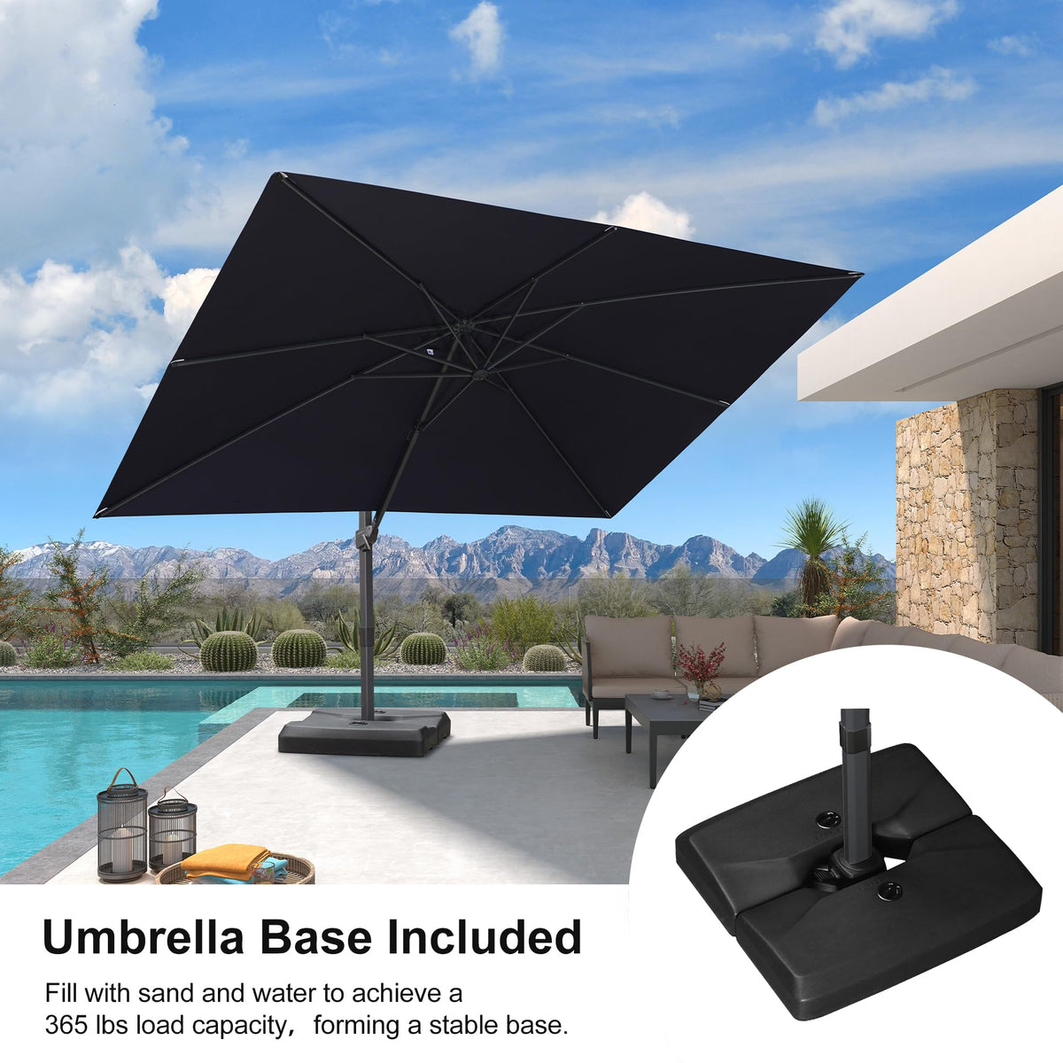 Navy Blue Cantilever Umbrella with Base T614833