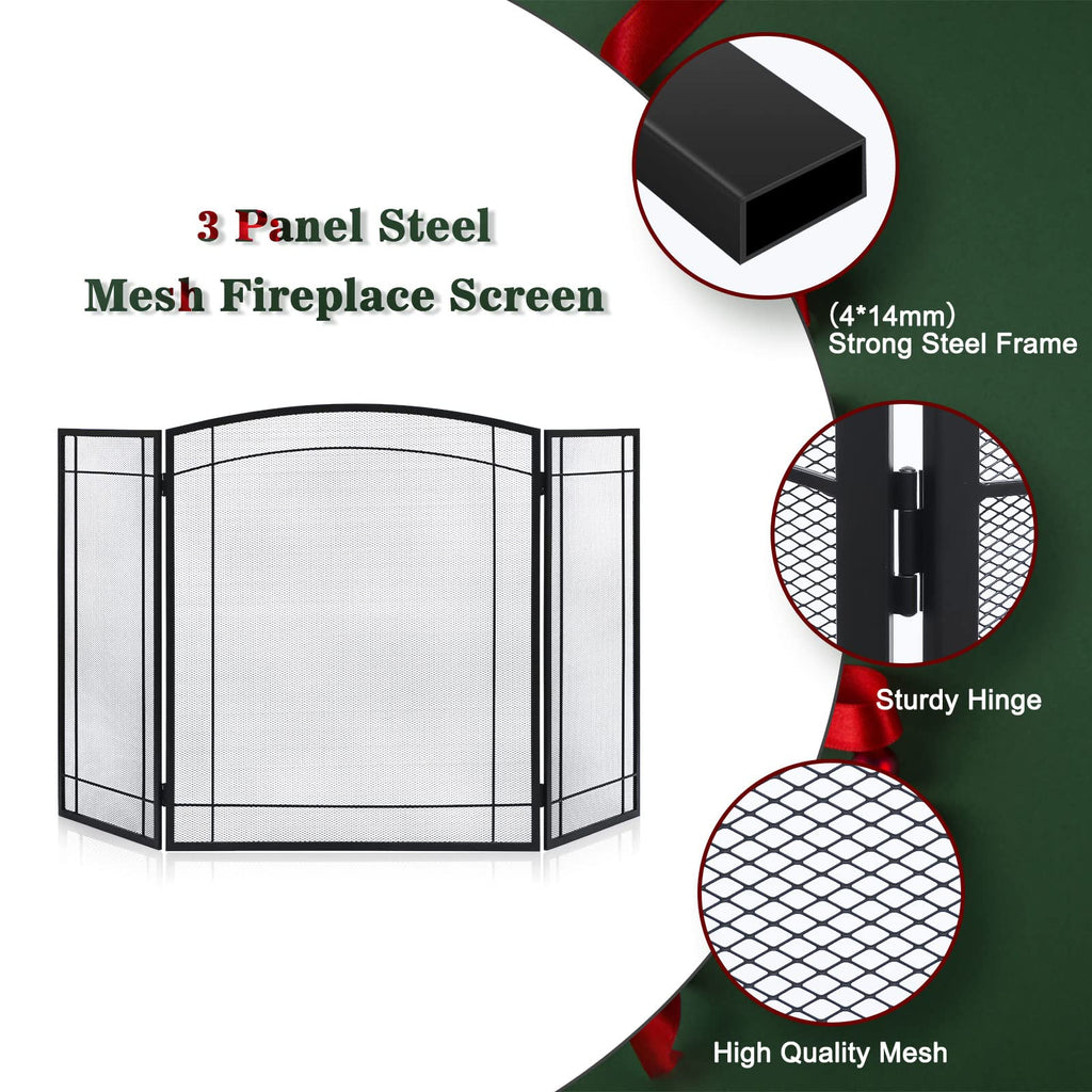 3 Panel 48" W x 29" H Foldable Wrought Metal Decorative Mesh Fireplace Screen F15822