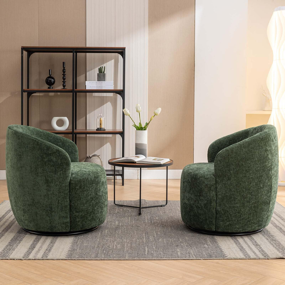 Green Chenille Swivel Barrel Chair W561