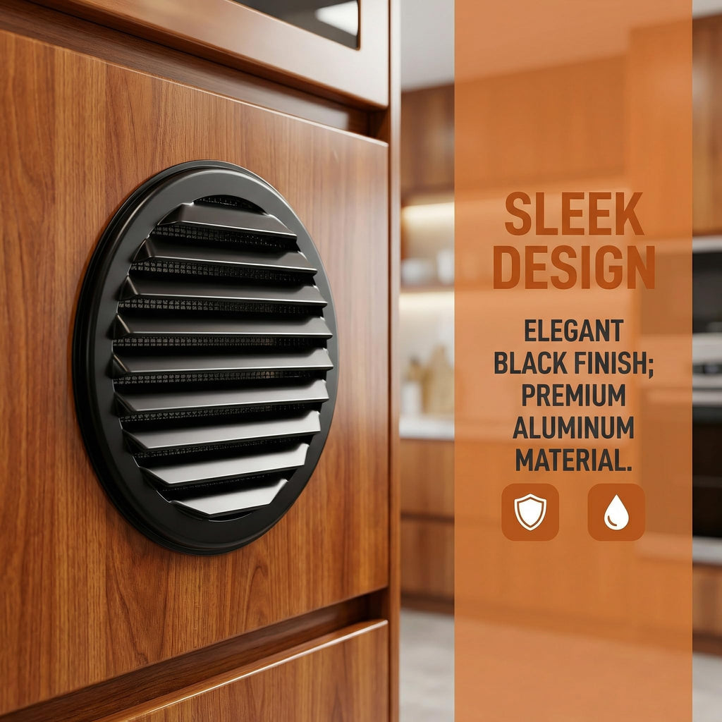 Black 2 Inches Round Aluminum Louver with Insect Screen F391068