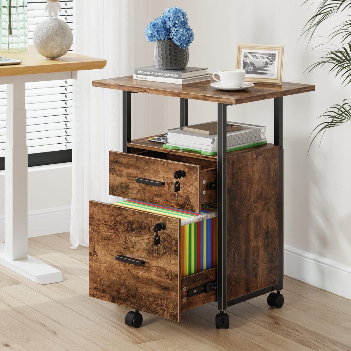 2 Wood Drawer Lockable File Cabinet with Extended Desktop C620