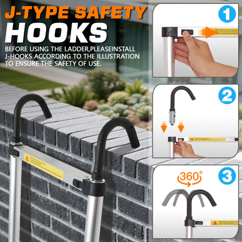 12.5 FT Aluminum Telescoping Ladder with 2 Hooks P777879