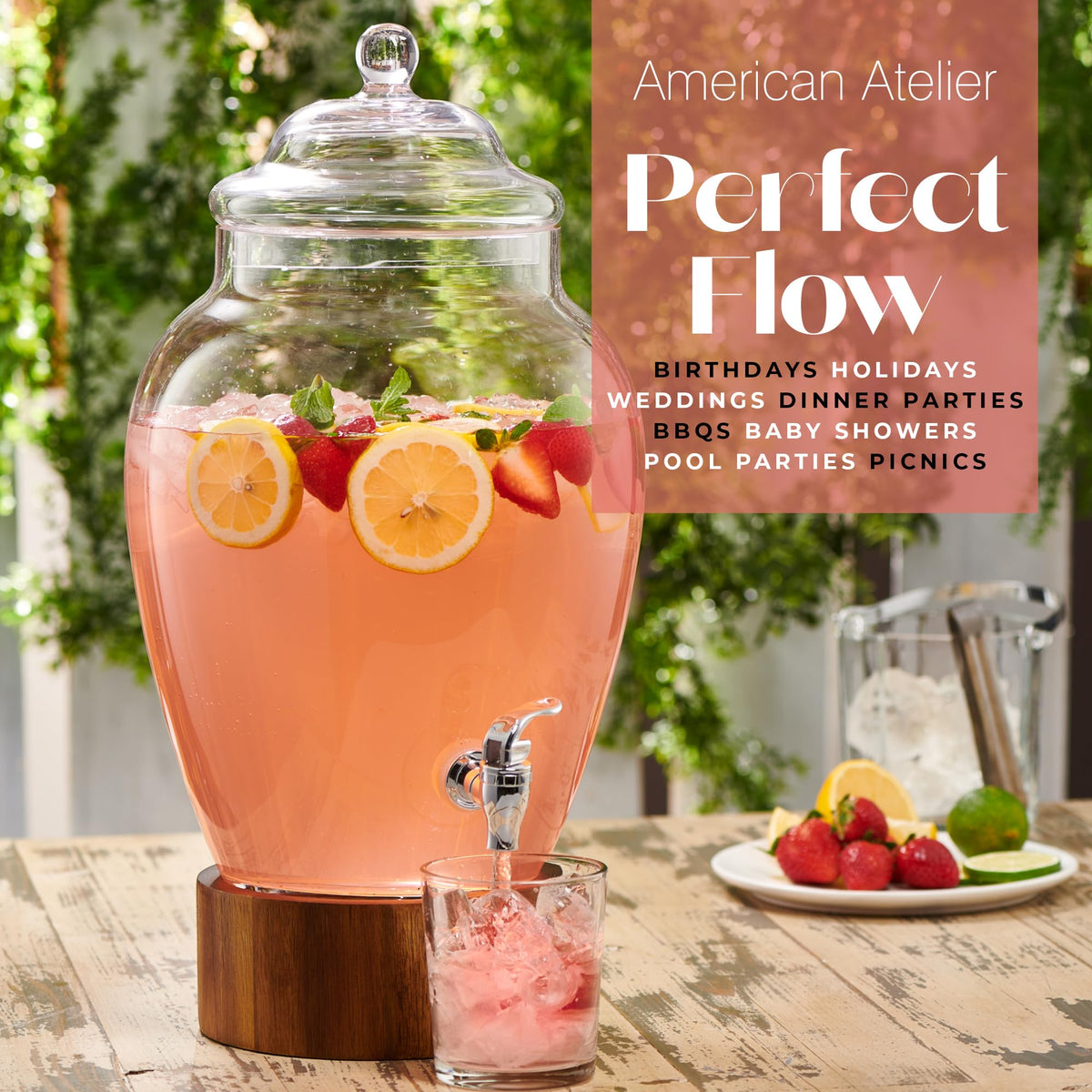 Glass Beverage Dispenser with Wood Base, 3 Gallon M474