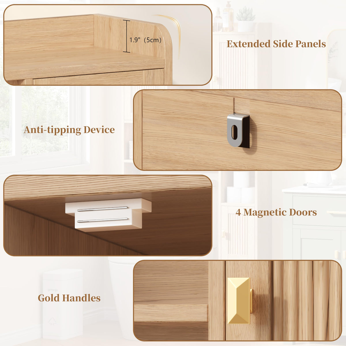 Over The Toilet Storage Cabinet with 4 Doors V764