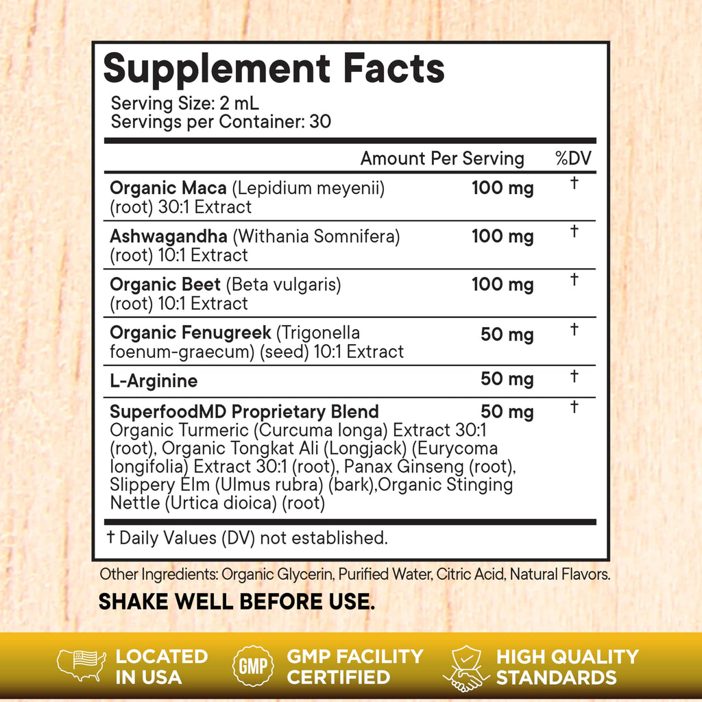 Maca Root Liquid Drops with Ashwagandha, Nettle, Fenugreek, Beet Root and L-Arginine 8 Oz R17554