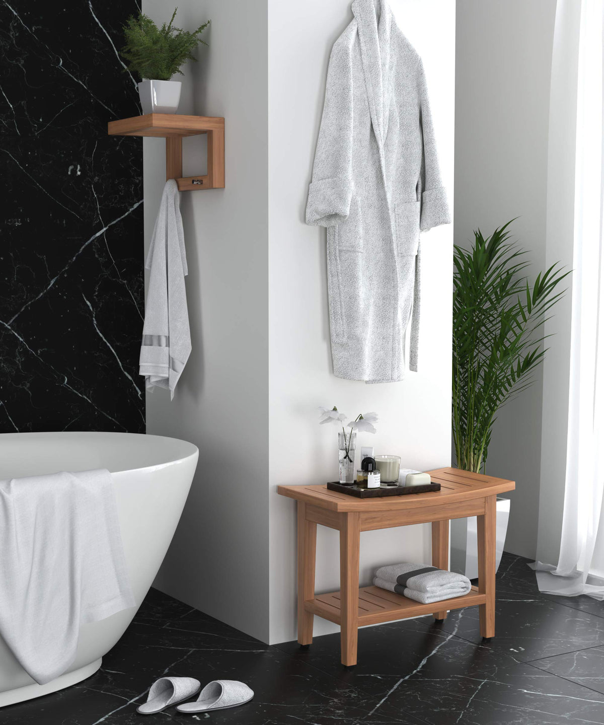 24" Teak Shower Bench with Shelf V35971