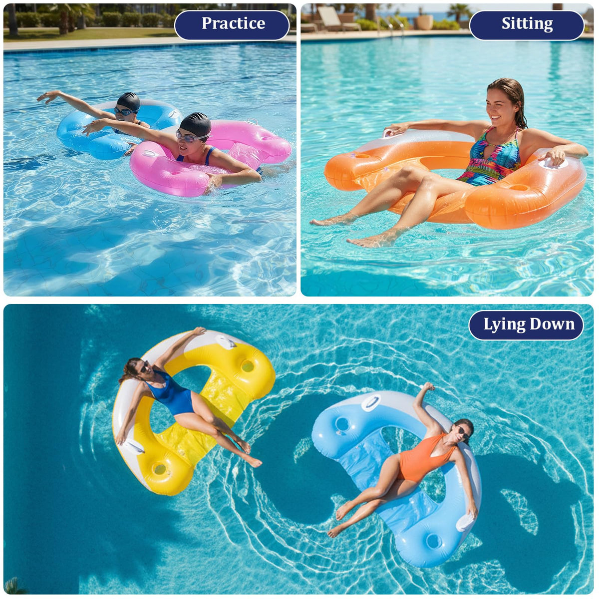 Inflatable Pool Floats 4 Pack with Cup Holders & Handles P6152