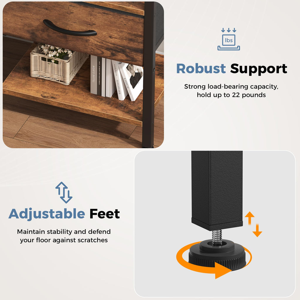 Nightstand with Charging Station and Fabric Drawer M7644